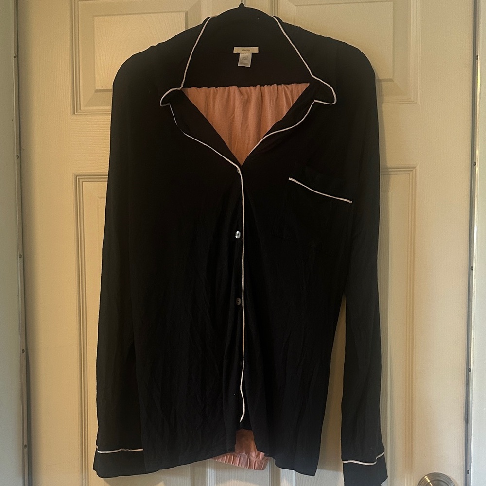 Eberjey Black Pajama Set Top and Bottom with White Accents